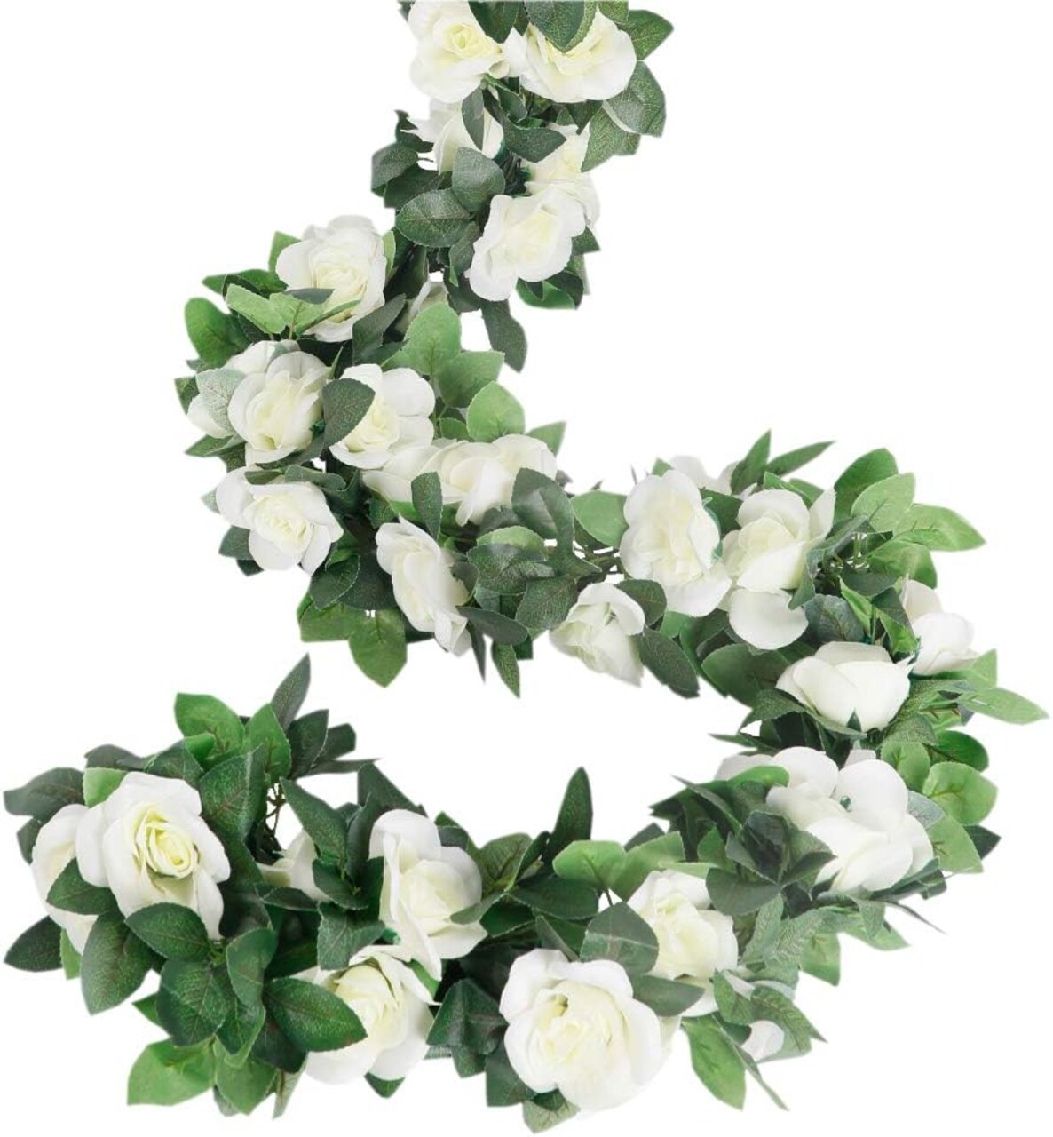 Rose Garlands Artificial Rose Vines, 4PCS(28.8FT) Fake Silk Flower Vines with Greenery Plants for Wedding, Home, Office, Arch, Garden Decoration (White)